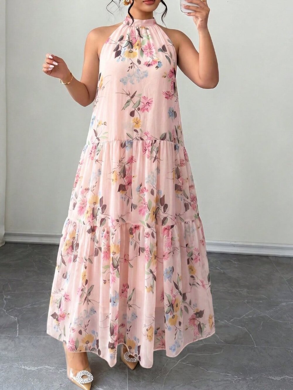 Multicolor Boho Women's Plus Size Floral Maxi Dress - Picture 6 of 7